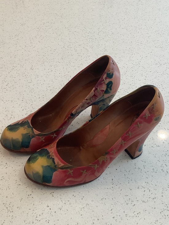 John Fluevog Shoes - John Fluevog Pink Multicolor Watercolor Round-Toe Pumps